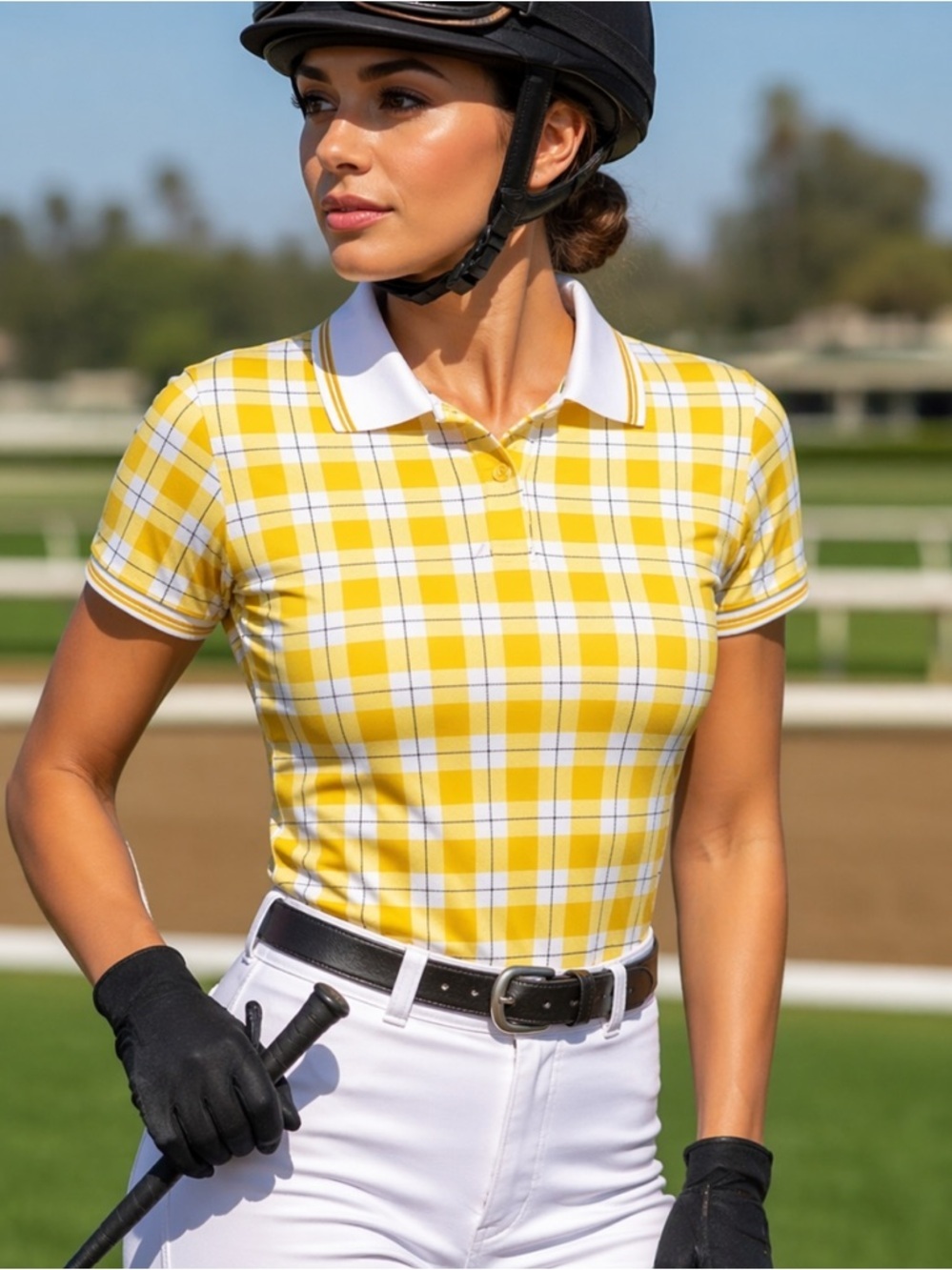 Lands’ End Yellow & White Plaid‎ Checkered Short Sleeve Polo Shirt Size M